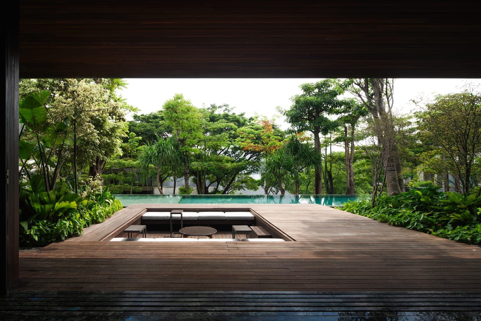 The deck, framed by a timber portal.