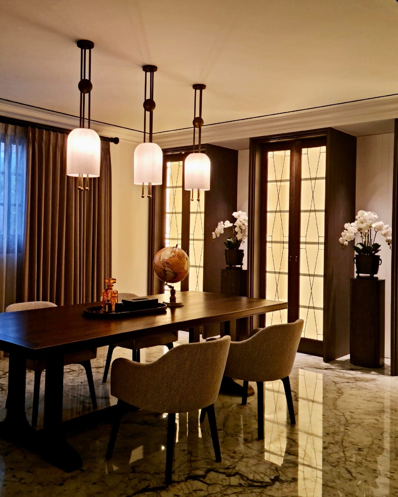 Pendants over the long table.