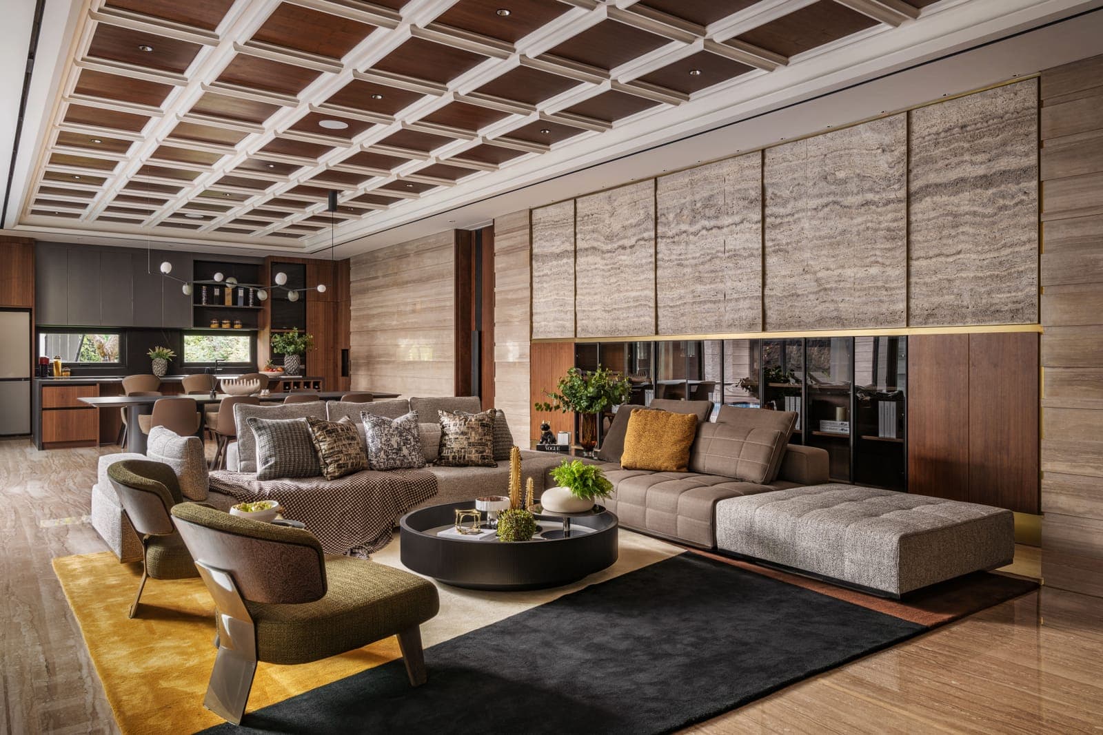 The main floor under its coffered ceiling.