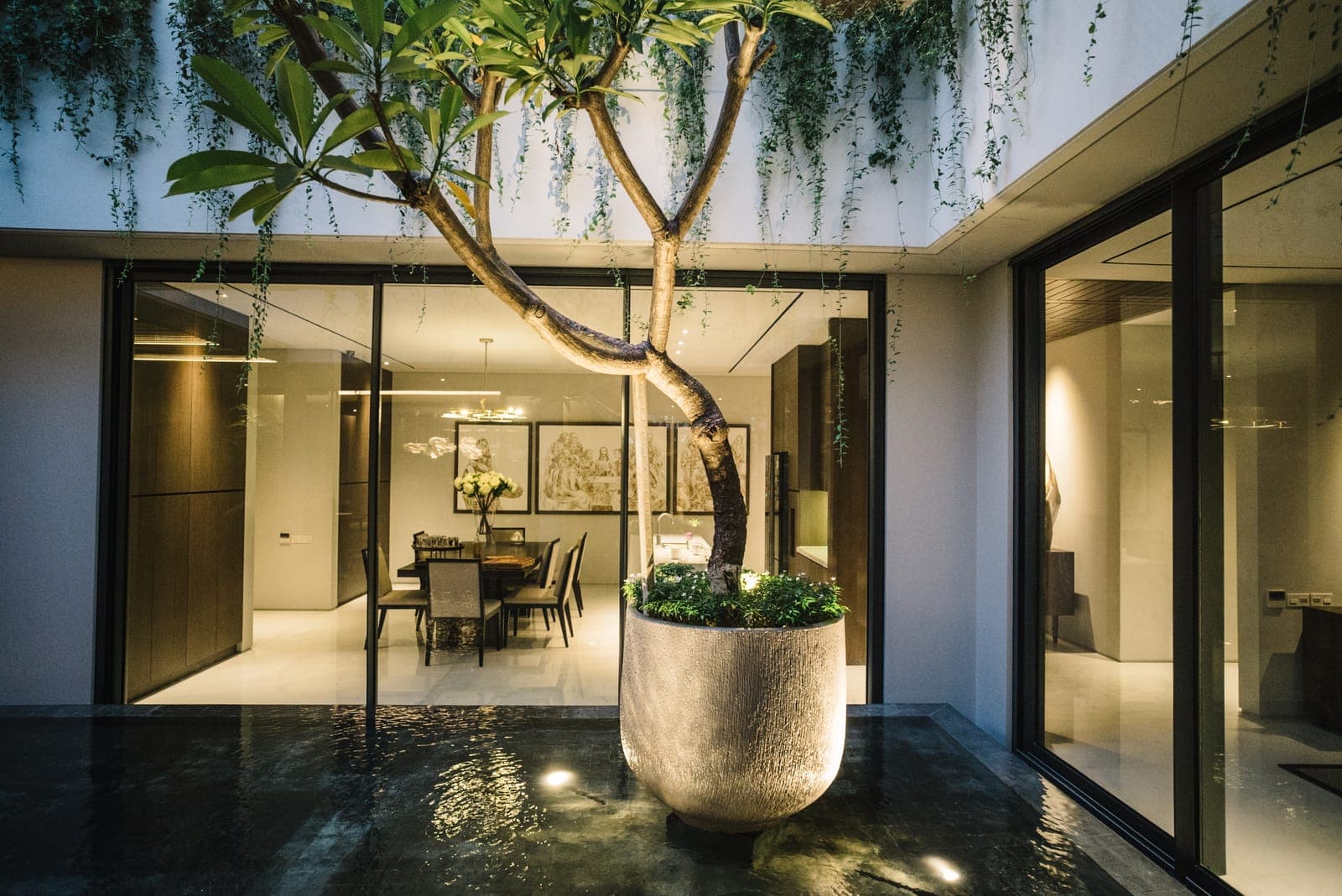Across the water to the dining room.