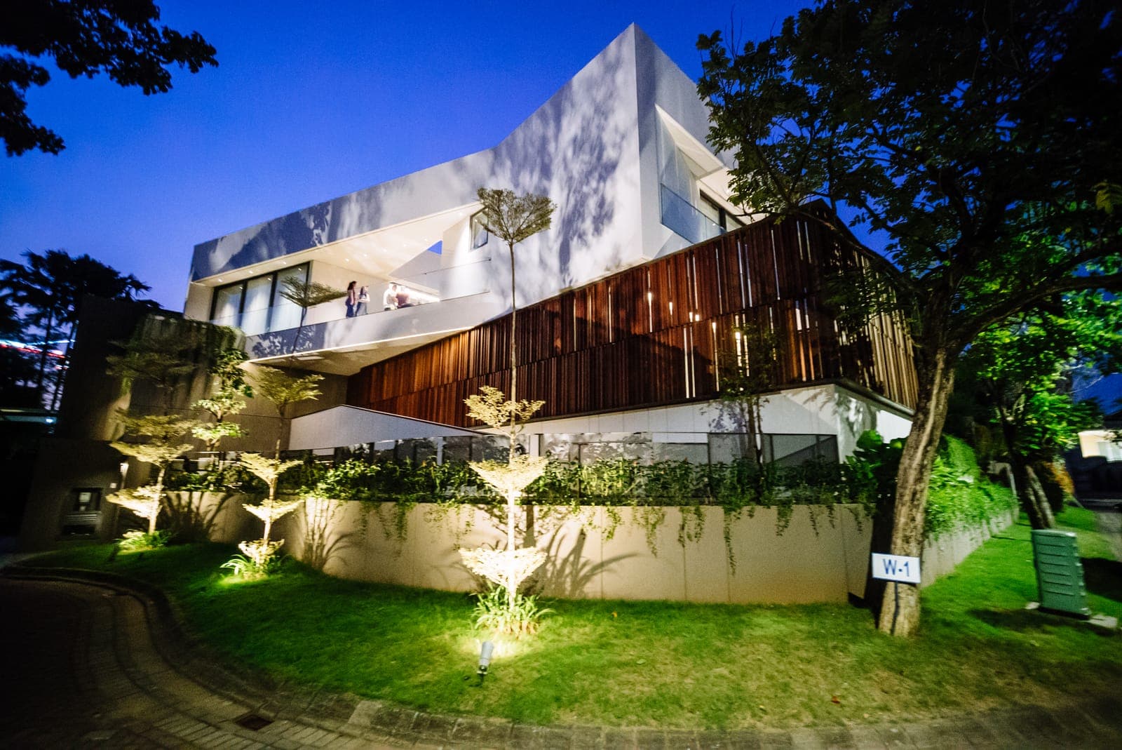 The house from the garden, after dark.