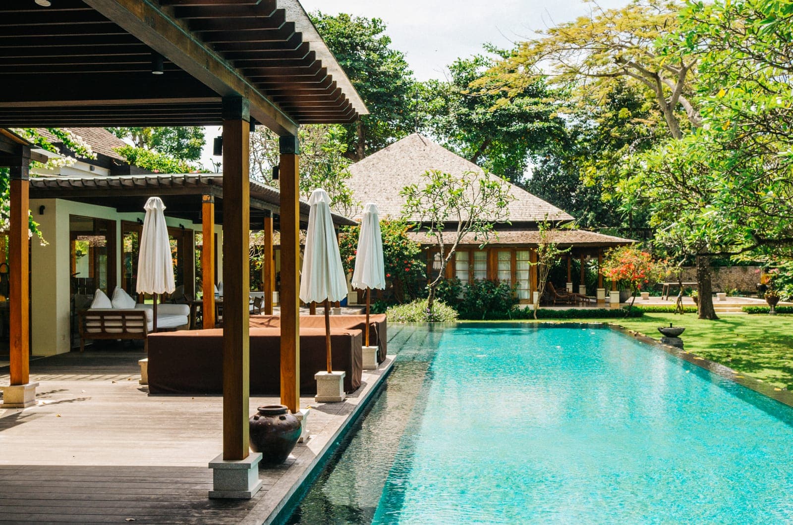 The pool, and the pavilion at its end.