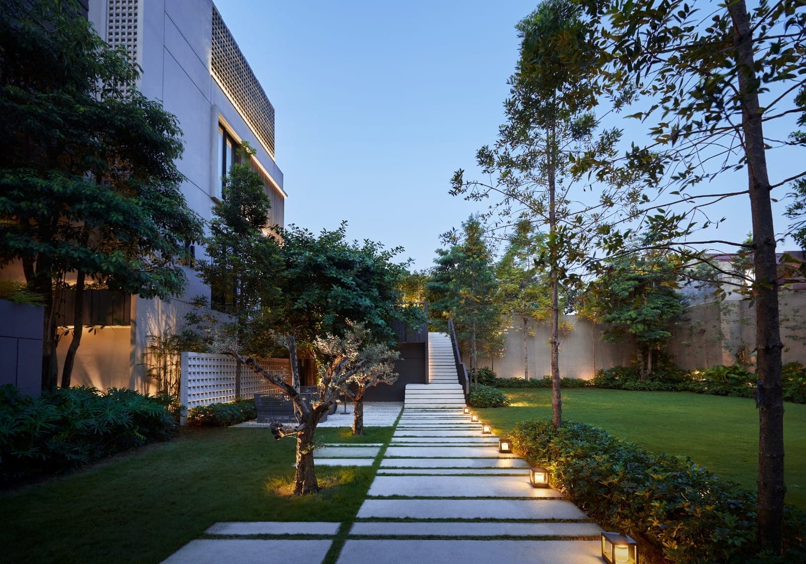 The garden path at dusk.